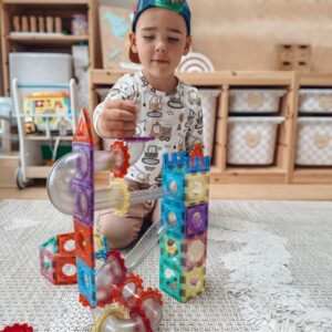 🧲🚀 klocki magnetyczne konstrukcyjne 3d + tor kulkowy 126 el. – edukacyjny kulodrom