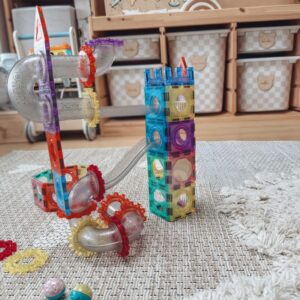 🧲🚀 klocki magnetyczne konstrukcyjne 3d + tor kulkowy 126 el. – edukacyjny kulodrom