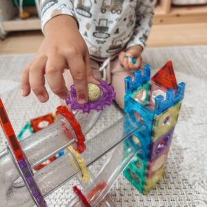 🧲🚀 klocki magnetyczne konstrukcyjne 3d + tor kulkowy 126 el. – edukacyjny kulodrom