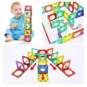 🧲🚀 klocki magnetyczne konstrukcyjne 3d + tor kulkowy 126 el. – edukacyjny kulodrom