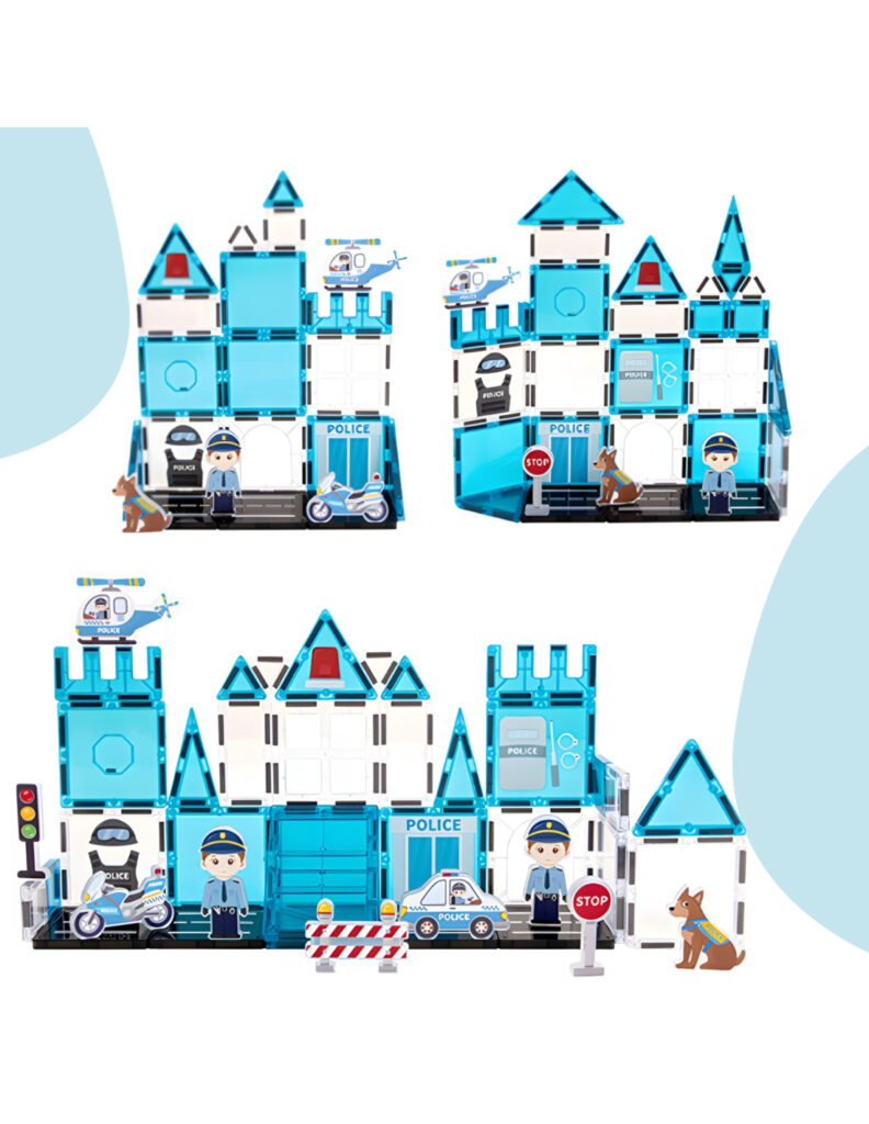 ✨posterunek policji z klocków magnetycznych 42 el. – kreatywna zabawa od 3 lat 👮‍♂️✨