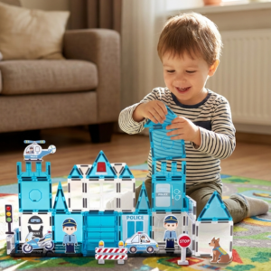 ✨posterunek policji z klocków magnetycznych 42 el. – kreatywna zabawa od 3 lat 👮‍♂️✨