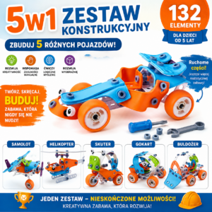 ✨zestaw małego konstruktora, pojazdy 5w1 klocki stem 132 el.✨