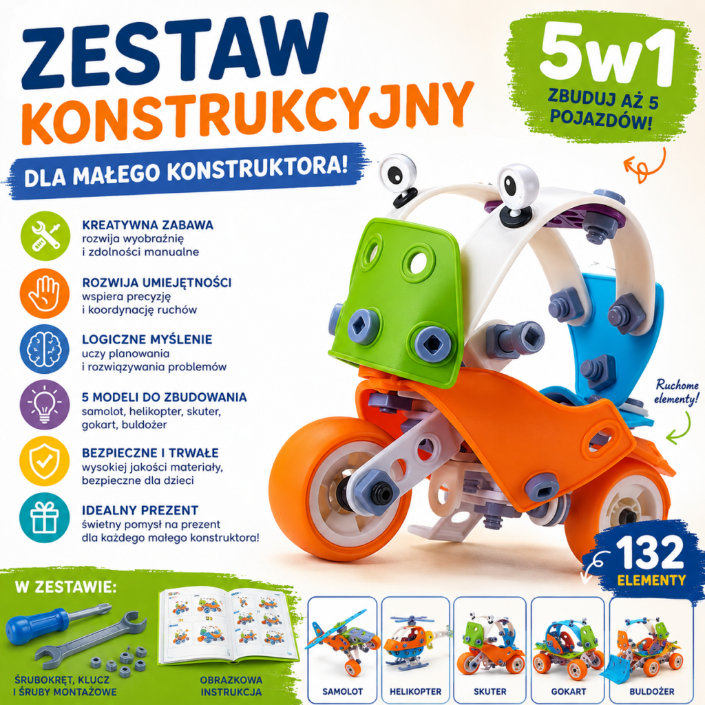 ✨zestaw małego konstruktora, pojazdy 5w1 klocki stem 132 el.✨ ✨zestaw małego konstruktora, pojazdy 5w1 klocki stem 132 el.✨