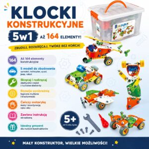klocki konstrukcyjne 5w1 164el. zestaw małego inżyniera
