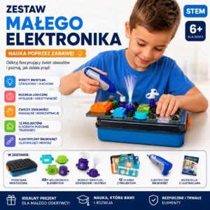 zestaw naukowy mały elektronik 58 elementów efekty Świetlne stem