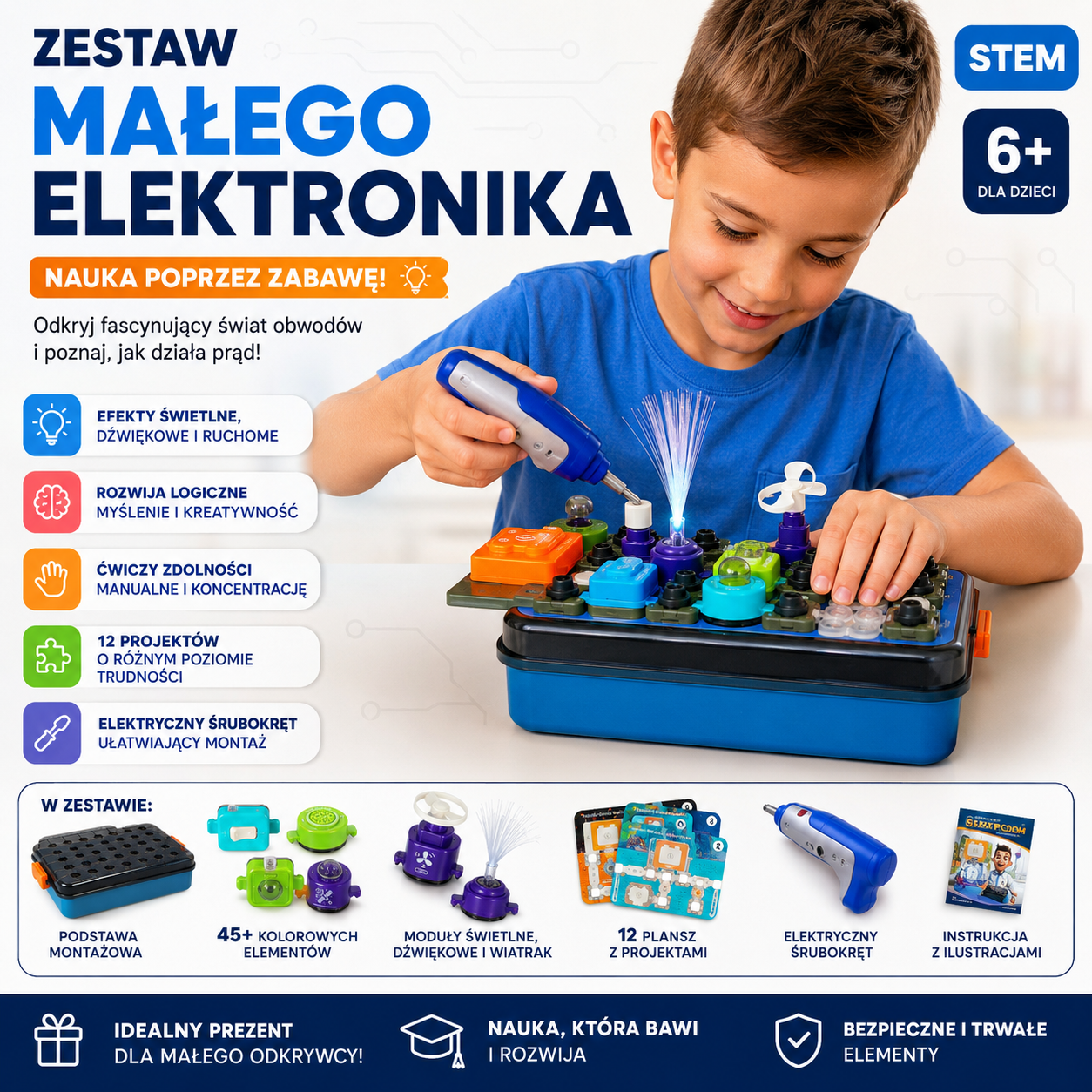 zestaw naukowy mały elektronik 58 elementów efekty Świetlne stem zestaw naukowy mały elektronik 58 elementów efekty Świetlne stem