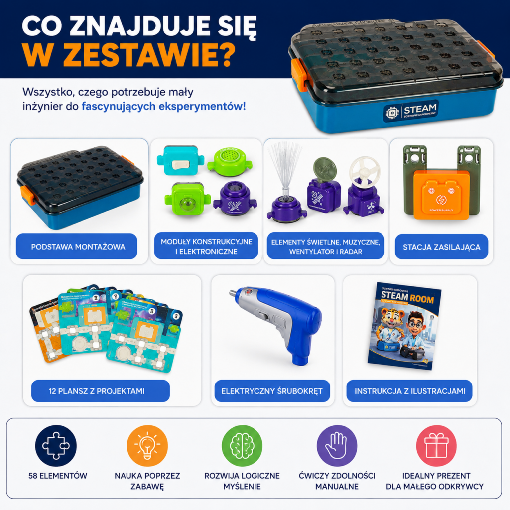 zestaw naukowy mały elektronik 58 elementów efekty Świetlne stem zestaw naukowy mały elektronik 58 elementów efekty Świetlne stem