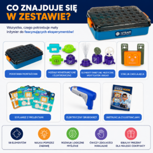 zestaw naukowy mały elektronik 58 elementów efekty Świetlne stem