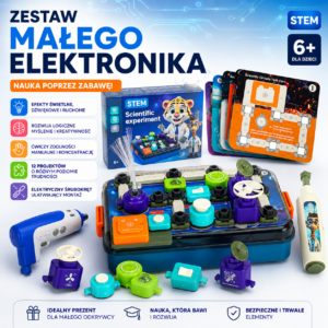 zestaw naukowy mały elektronik 58 elementów efekty Świetlne stem