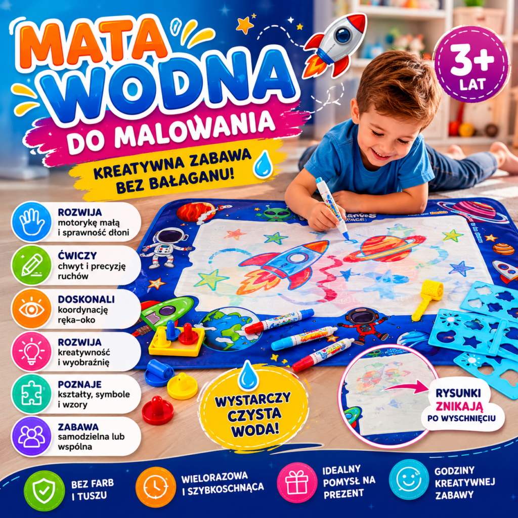 ✨rysowanie bez farb i bałaganu🖌️ – magiczna mata wodna dla małych artystów✨