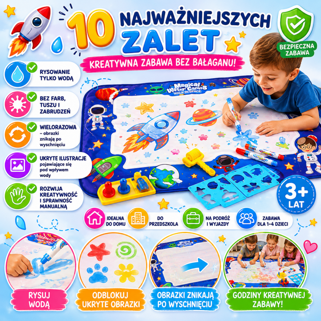 ✨rysowanie bez farb i bałaganu🖌️ – magiczna mata wodna dla małych artystów✨