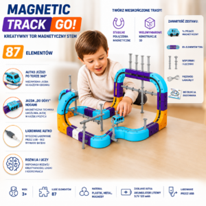 🚗🧲 tor magnetyczny stem magnetic track go! + auto | klocki konstrukcyjne [87 el.]